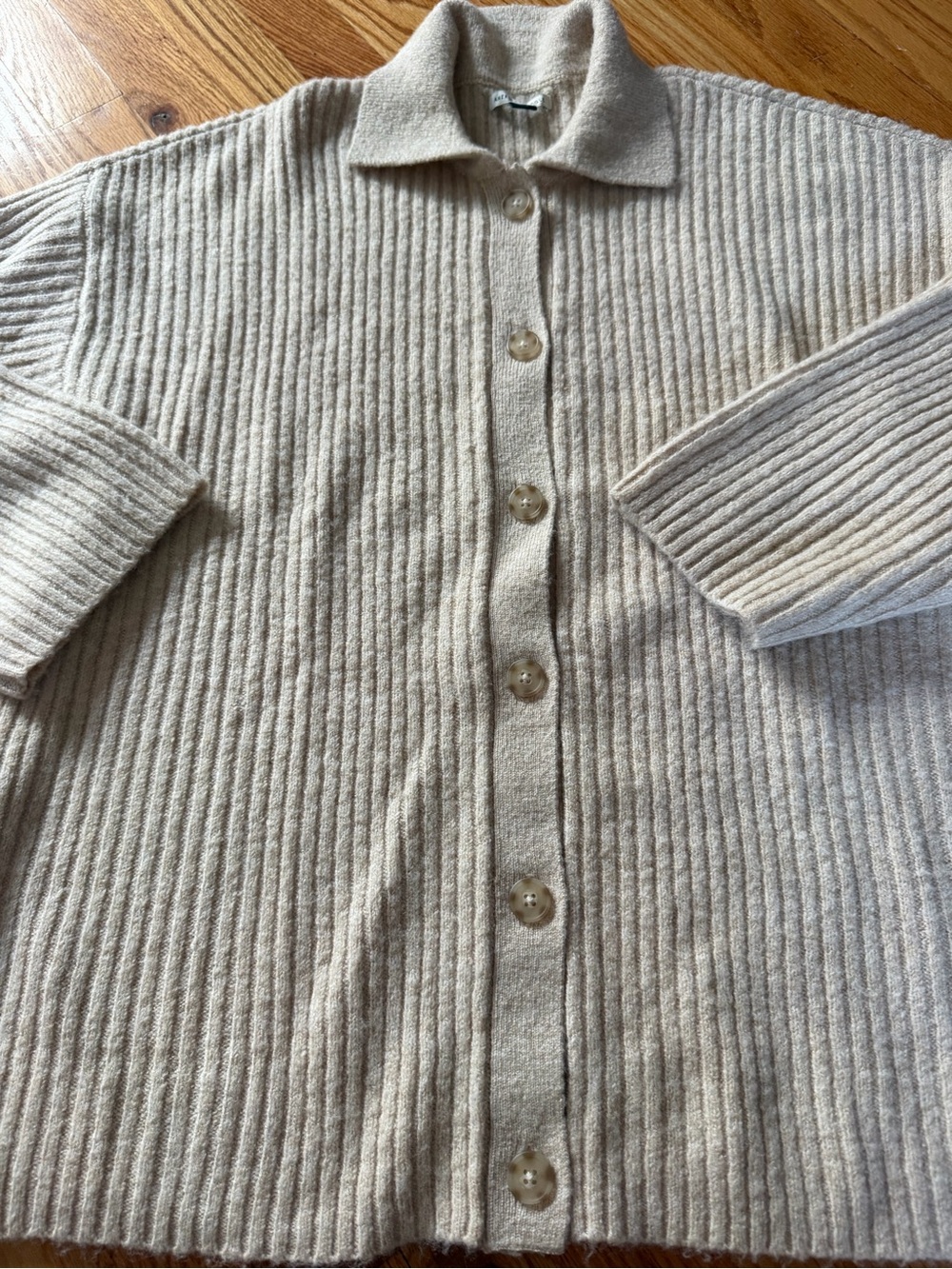 American Eagle Outfitters Ribbed Button-Front Cardigan - Cream